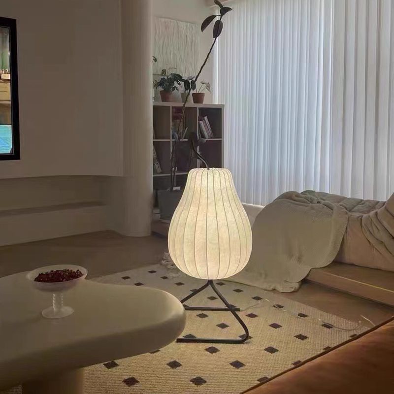 Renée Floor Lamp Pear Shaped Unique Art Deco, Fabric/Metal, Living Room - Cueteks