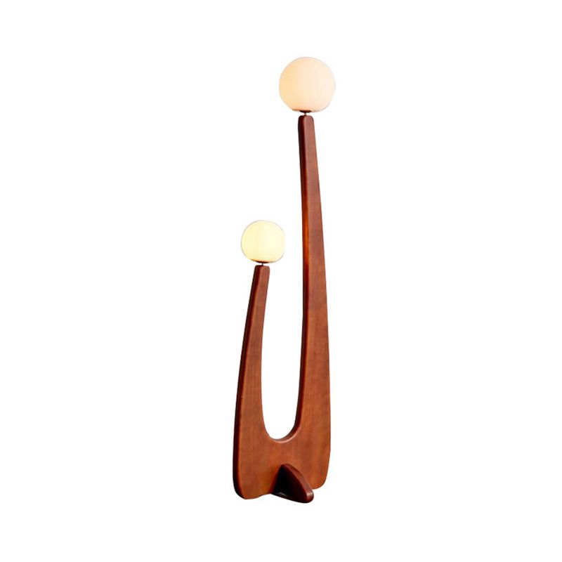 Avi Vintage Wood/Glass Floor Lamp,  2 Heads - Cueteks