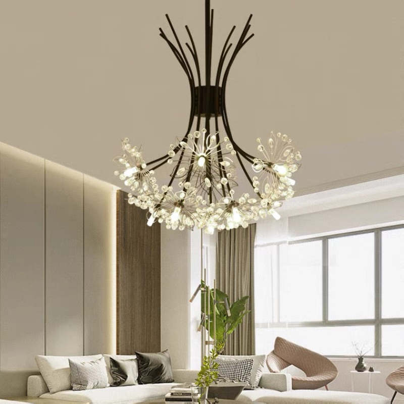 Lily Modern Art Deco Crystal Sputnik Chandelier, Black/Gold - Cueteks