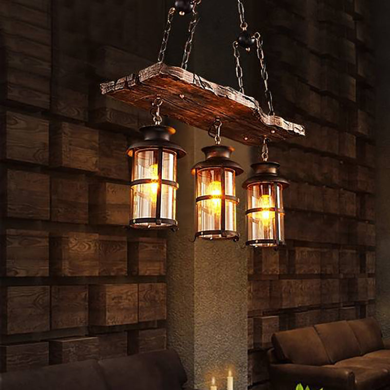 Austin Retro 3 Lantern Linear Wood/Metal, Chandelier - Cueteks