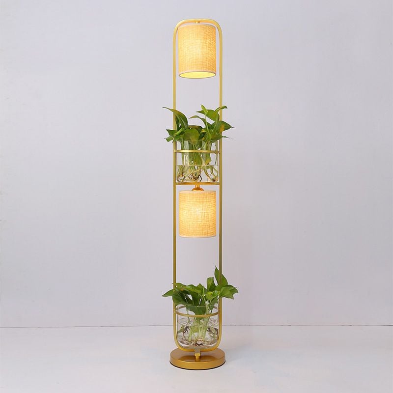 Eryn Simple Cylinder 2-Light Heads Floor Lamp with Planters, Black/White/Gold - Cueteks