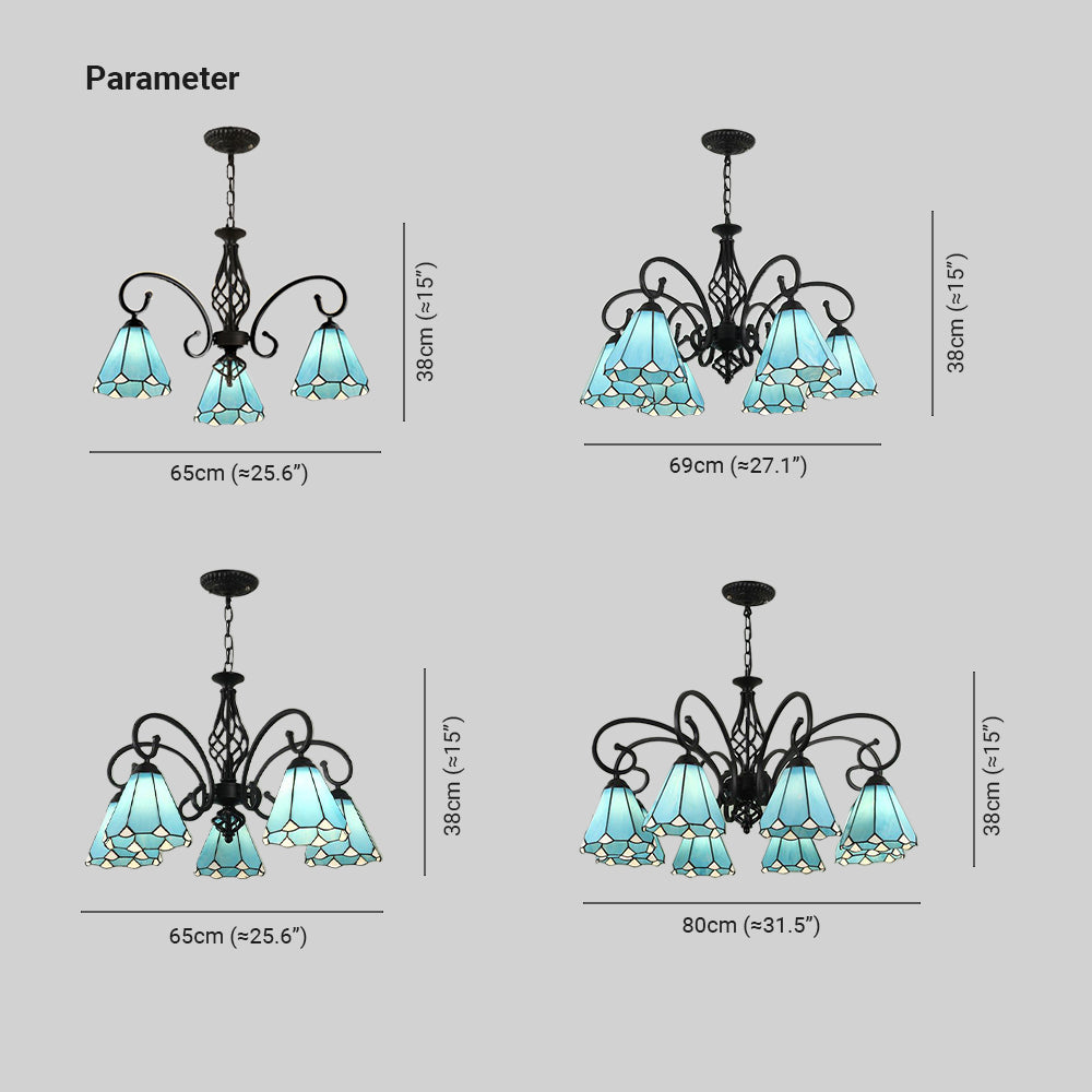 Silva Tiffany Mediterranean Branch Metal Chandelier, White/Blue/Navy Blue - Cueteks