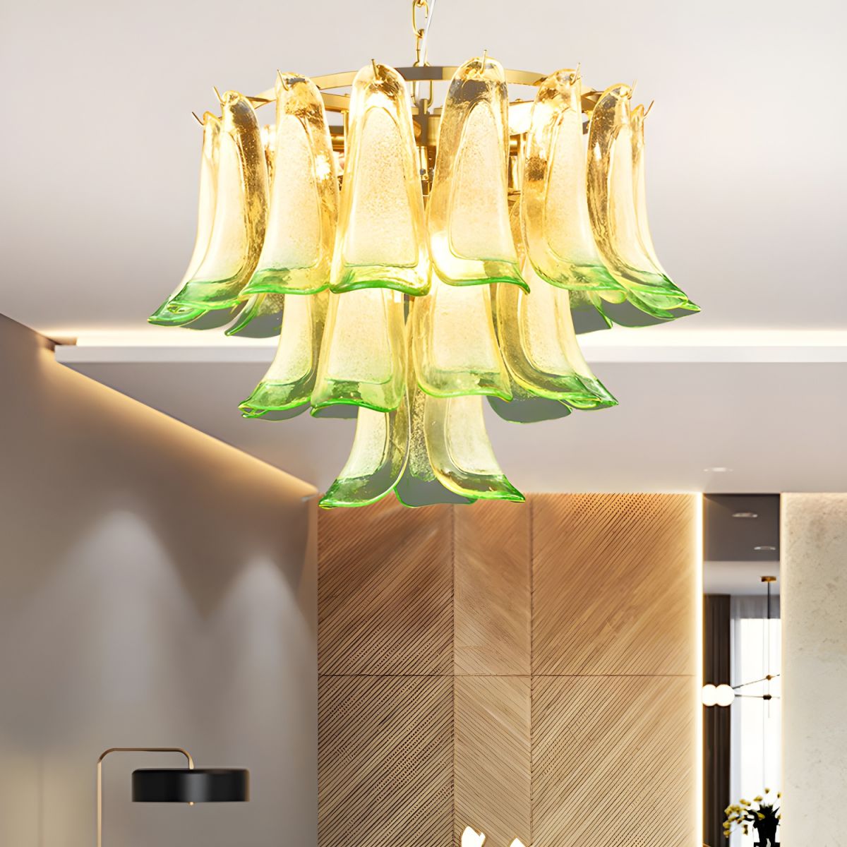 Marilyn Modern 3-Tier Stained Glass Chandelier, Green - Cueteks