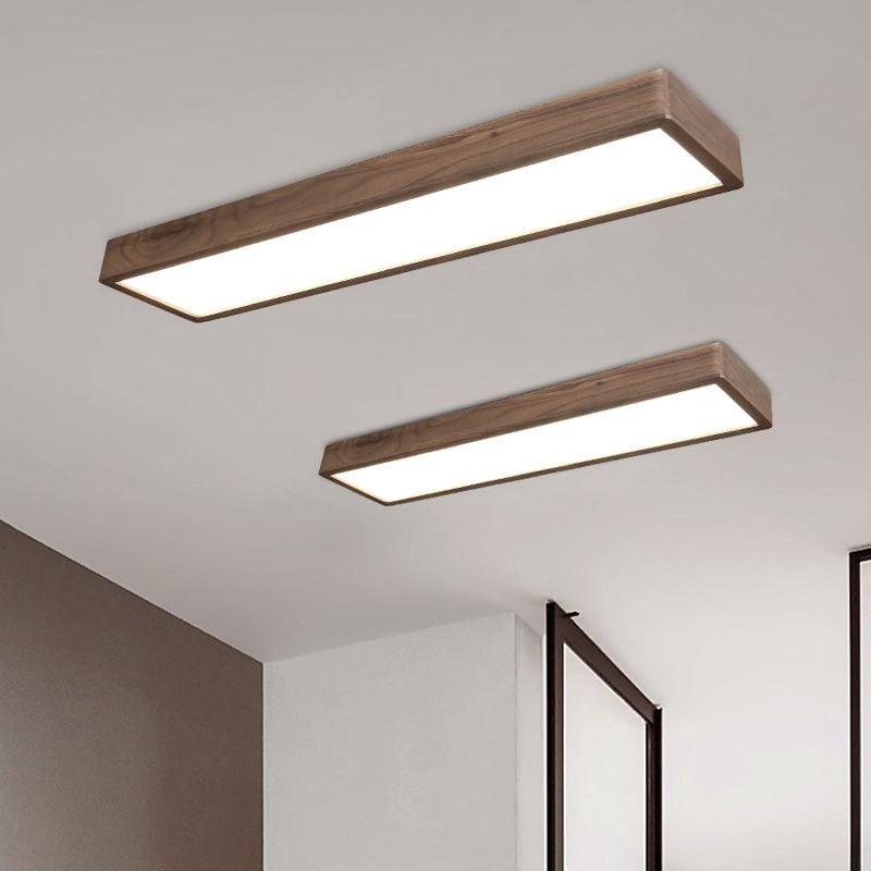 Two Ozawa wood-frame ceiling lights in a pale room