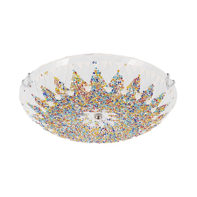 White Eryn shade with multicolored glass decoration and a central fastener