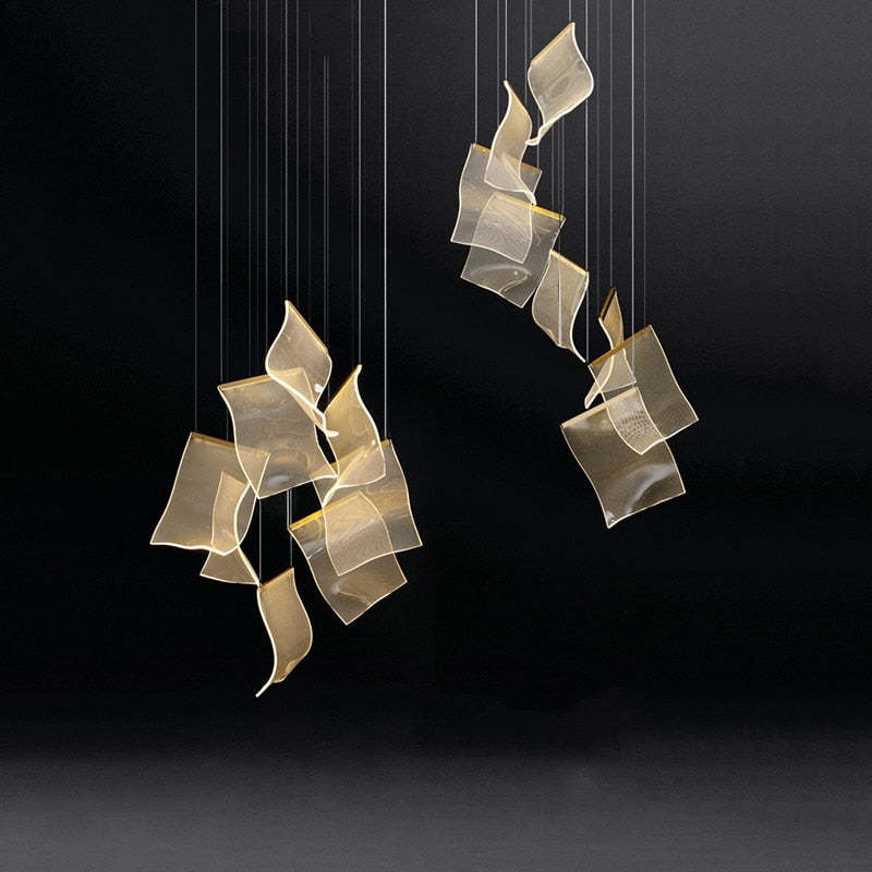 Marylin Artistic Acrylic Silk Chandelier, Gold - Cueteks