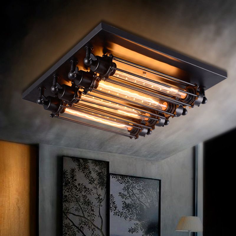 Alessio Vintage Tubed Metal Flush Mount Ceiling Light Black Living Room - Cueteks