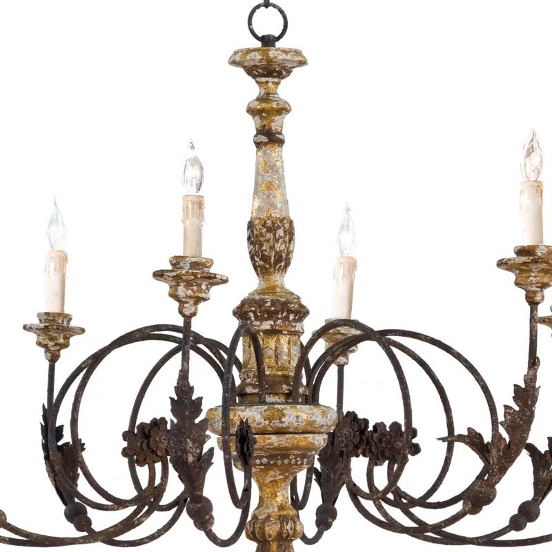 Upper chandelier column and candle-shaped light positions