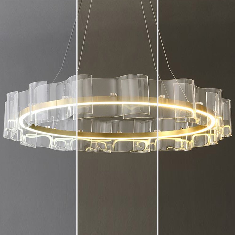 Underside of Evette lit ring and clear undulating shade
