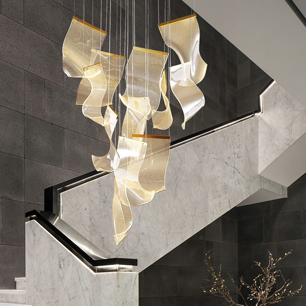 Marylin Artistic Acrylic Silk Chandelier, Gold - Cueteks