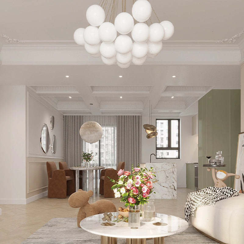 Large globe cluster above a living-room table