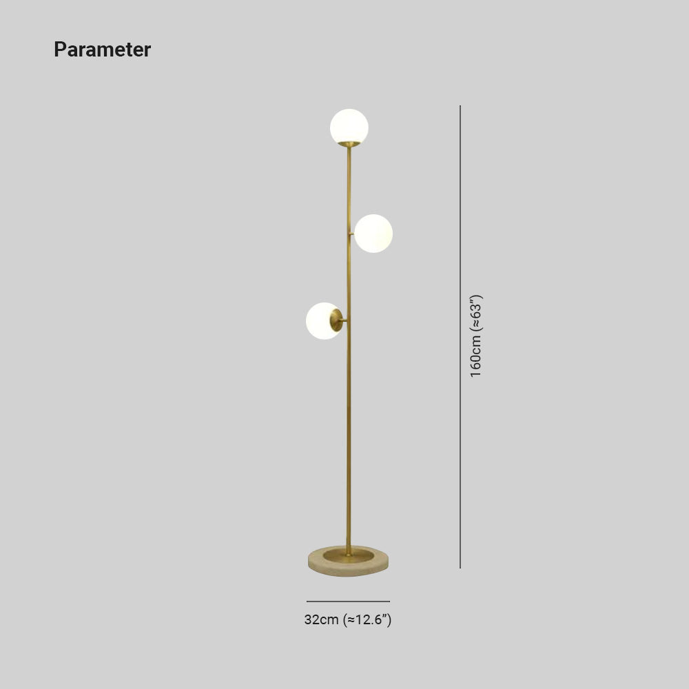 Valentina Modern Globe Brass/Glass Floor Lamp, 3 Heads - Cueteks
