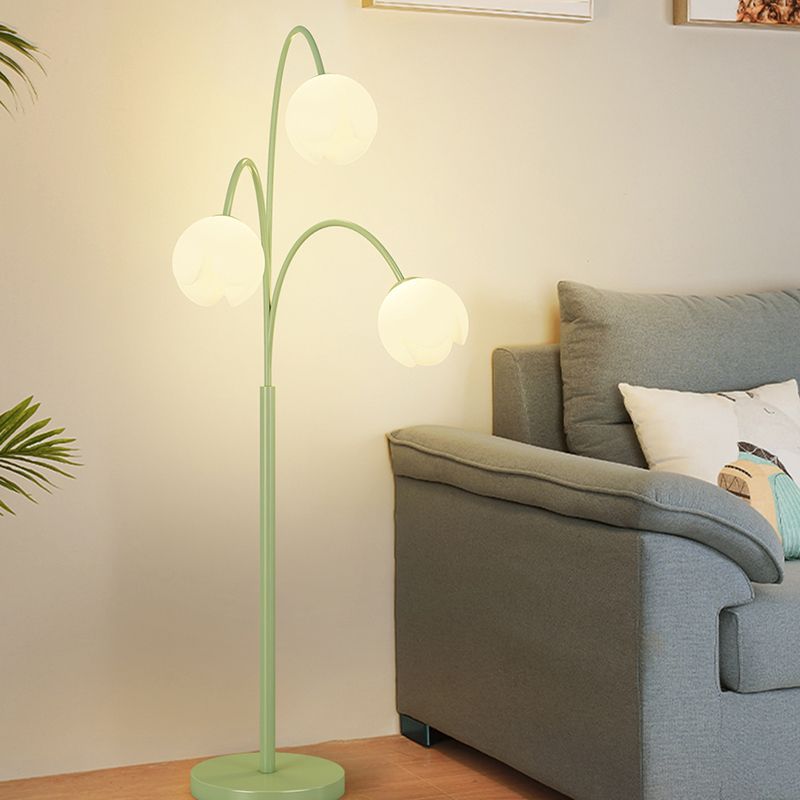 Lily Nordic 3 Lights Flower Metal Glass Floor Lamp,Green Pink - Cueteks