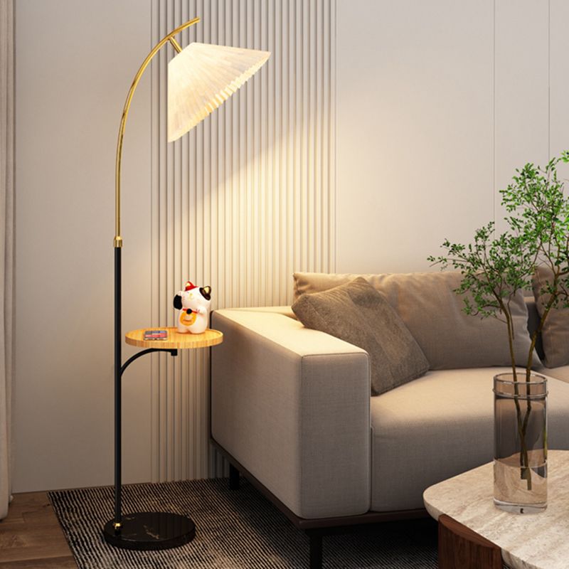 Ozawa Modern Pleated Metal Fabric Floor Lamp / Bedside Table, 3 Color - Cueteks