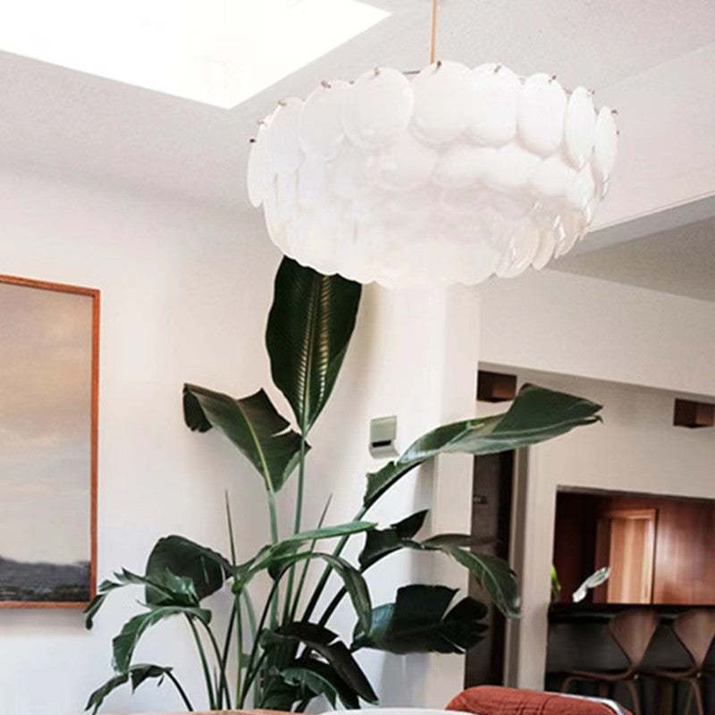Lottie Wihte Art Deco Chandelier Light Fixture, Ceramic Leaf & Metal - Cueteks