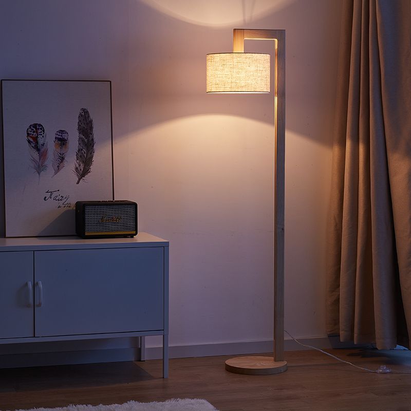Ozawa Japanese Right Angle Arm Floor Lamp, Beige, Wood/Fabric - Cueteks