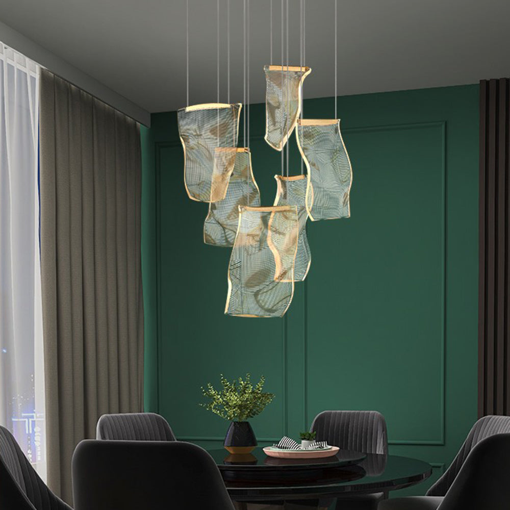 Marylin Artistic Acrylic Silk Chandelier, Gold - Cueteks