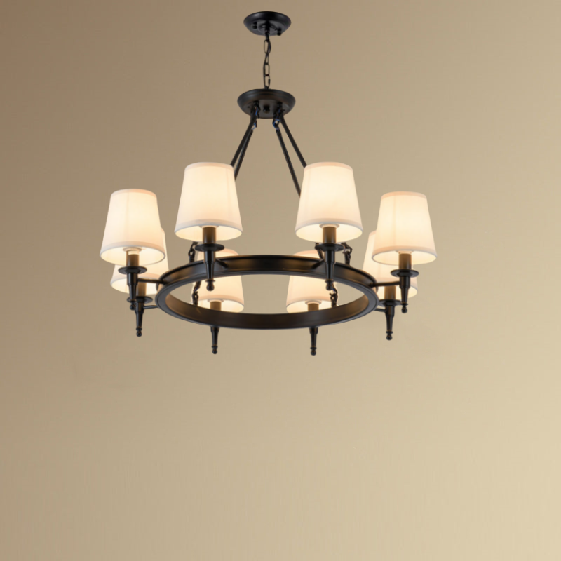 Alessio Vintage Ring Metal/Fabric Chandelier, Black/Copper - Cueteks