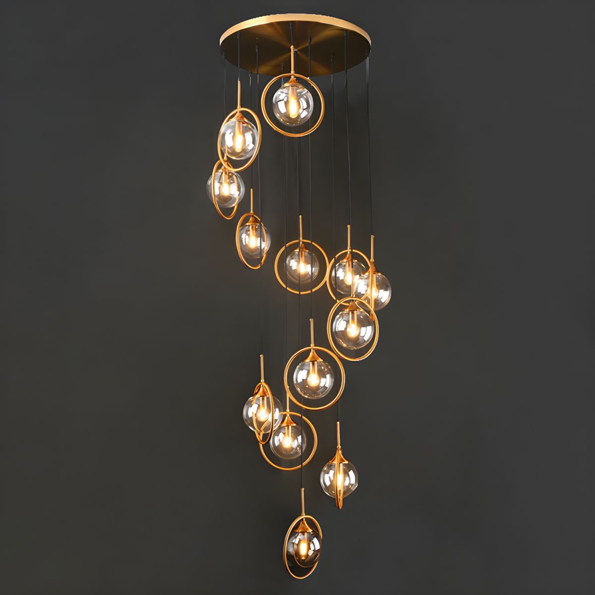 Hailie Modern Spiral Ball Glass Staircase Chandelier, Clear/Amber/Smoke Gray - Cueteks