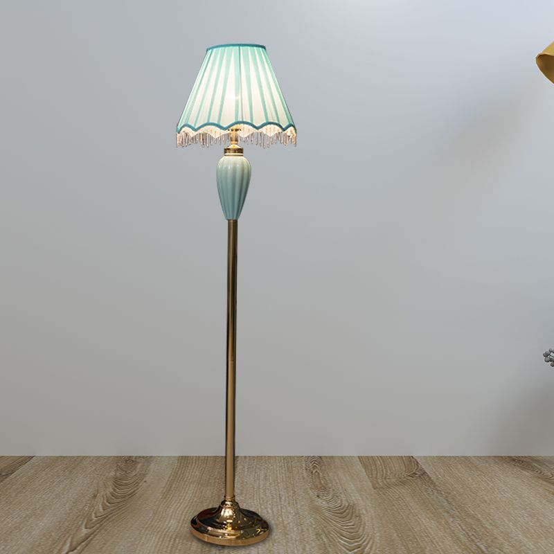 Eryn Vintage Ceramic Fabric Floor Lamp, Blue/Pink - Cueteks