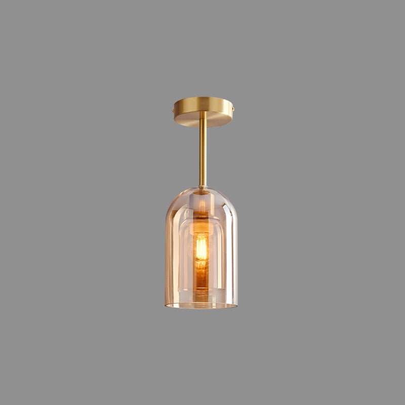 Sanna Modern Cylinder Semi-Flush Mount Clear Glass Ceiling Light, Cognac/Gray - Cueteks