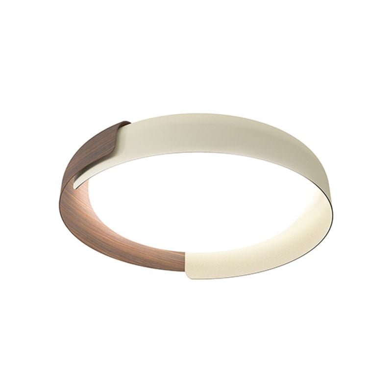 Round Quinn light on a white background with a filled pale face and overlapping wood-tone and light yellow bands.