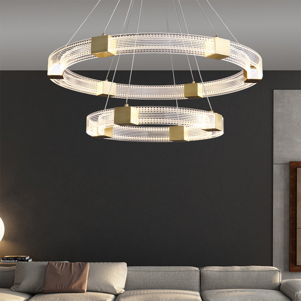 Evette Modern Round/Oval Acrylic/Metal Pendant Light, Gold - Cueteks