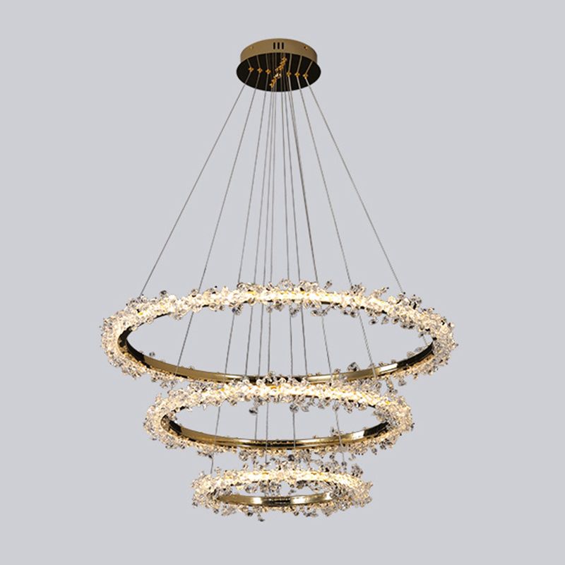 Kristy Pendant Light Ring Luxury, Crystal/Metal, Gold, Bedroom - Cueteks