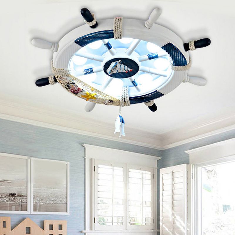Quinn Modern Rudder Metal Flush Mount Ceiling Light White/Blue Bedroom - Cueteks