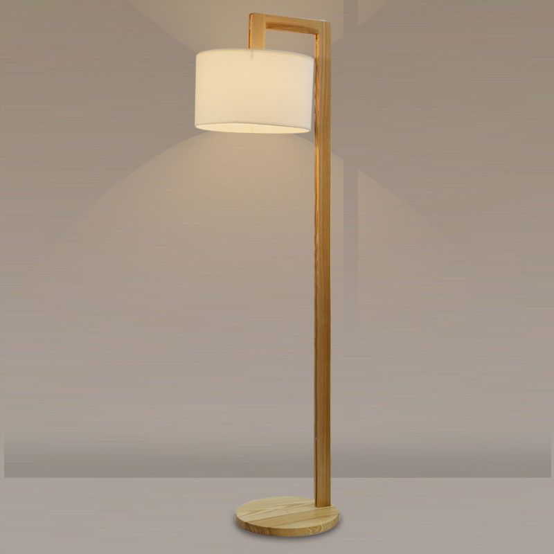 Ozawa Japanese Right Angle Arm Floor Lamp, Beige, Wood/Fabric - Cueteks