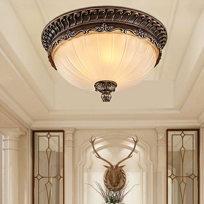 Arisha Retro Semicircular Metal/Glass Flush Mount Ceiling Light, Bronze - Cueteks