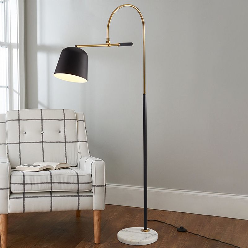 Salgado Modern Arc Bowl Metal Floor Lamp, Black/White - Cueteks