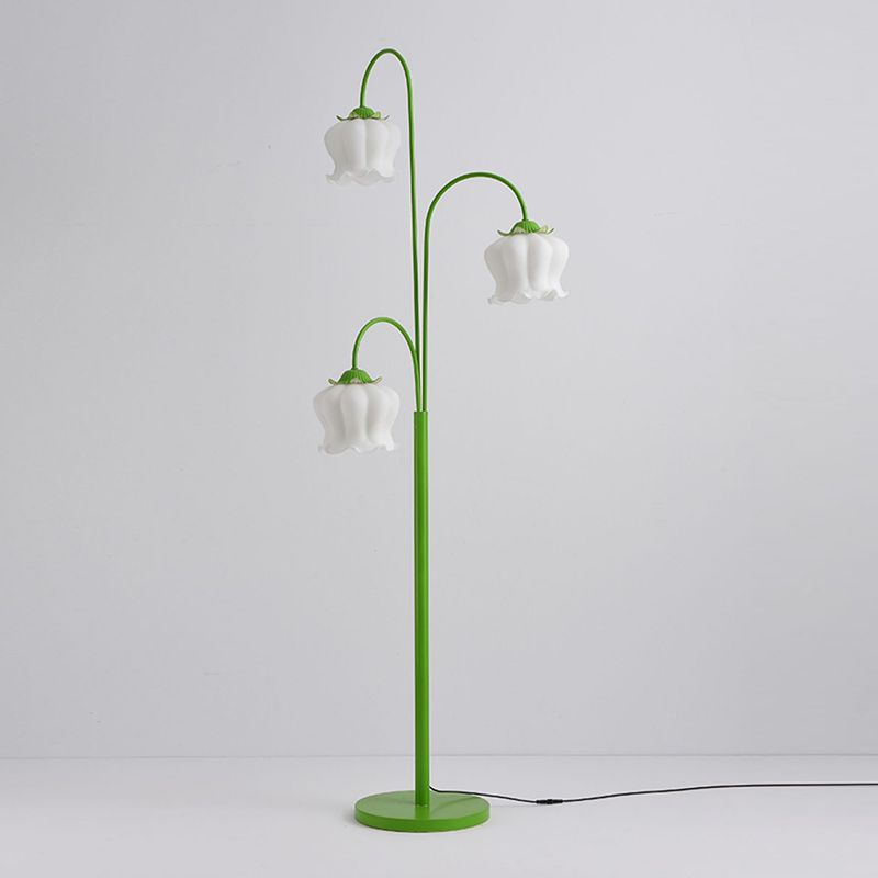 Lily Green Shade Flower Floor Lamp, Metal/Glass, Living Room/Bedroom - Cueteks