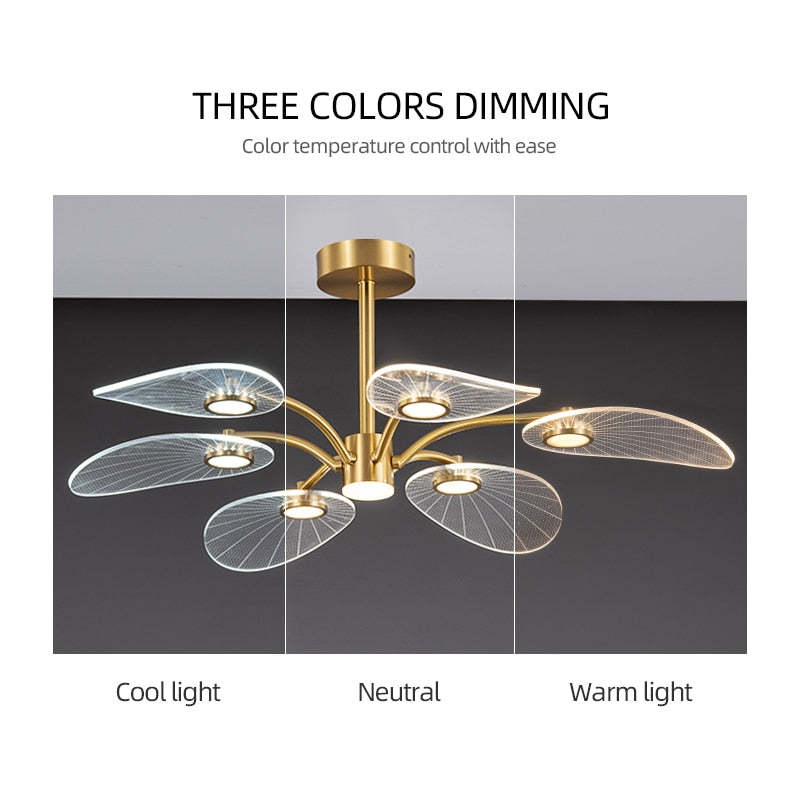 Carins Art Deco Leaf Metal/Acrylic Chandelier, Gold - Cueteks