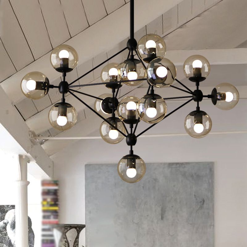 Twenty-one-light Valentina chandelier beneath a pitched white ceiling
