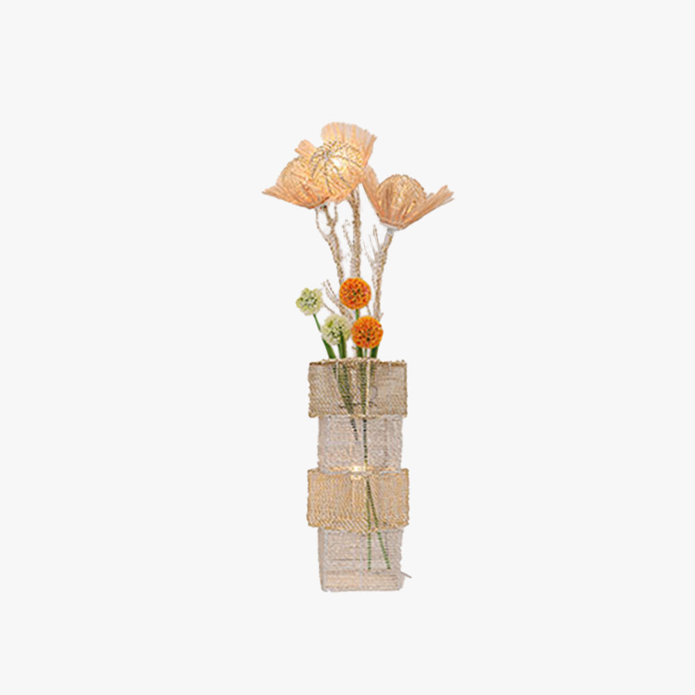 Ritta Retro Vase Wood Rattan Floor Lamp, White/Brown - Cueteks