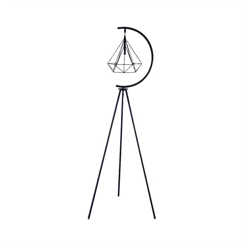 Eryn Diamond Designer Tripod Floor Lamp, Metal, Black/Gold - Cueteks