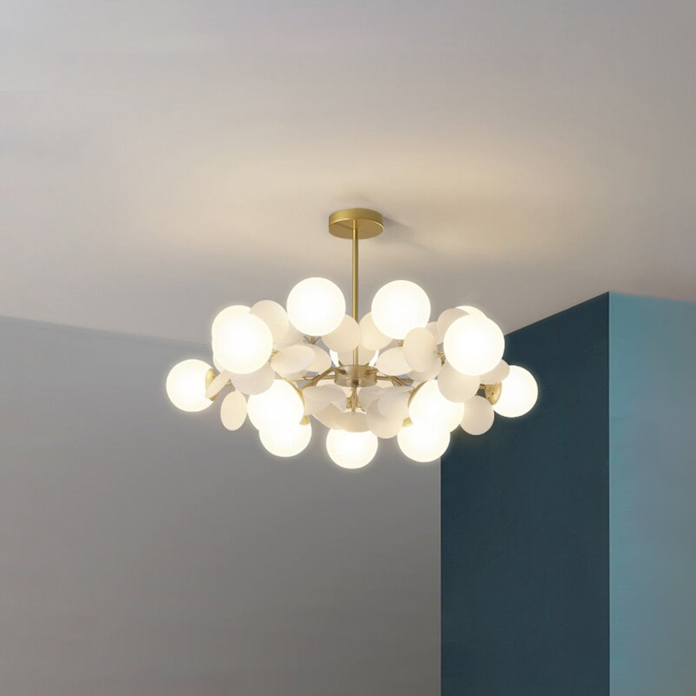 Jevon White 35.4-inch 15-light option showing a dense spreading cluster of white globes and pale oval petals.