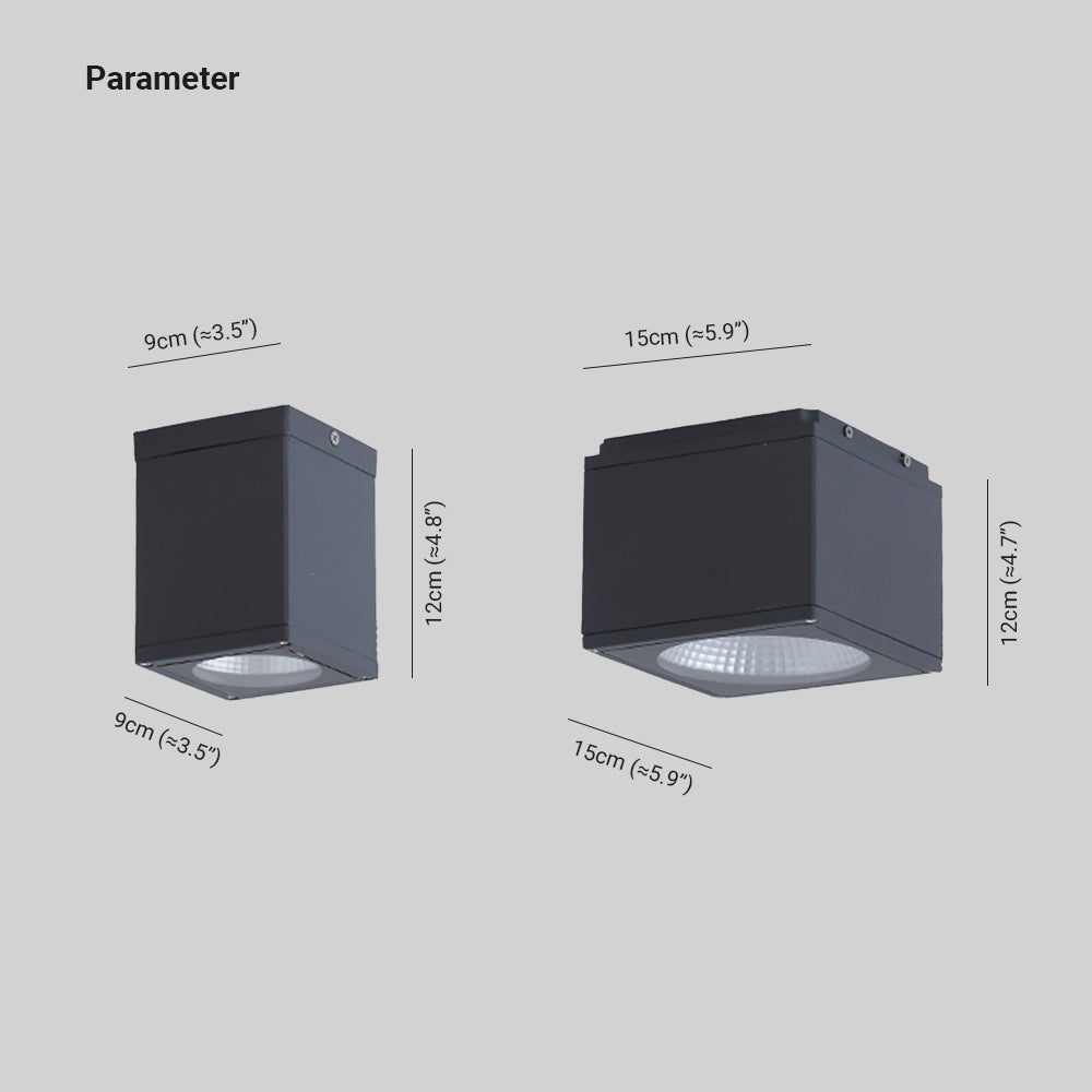 Orr drawing: 3.5-inch body 9 by 9 cm, 12 cm high; 5.9-inch body 15 by 15 cm, also 12 cm high.