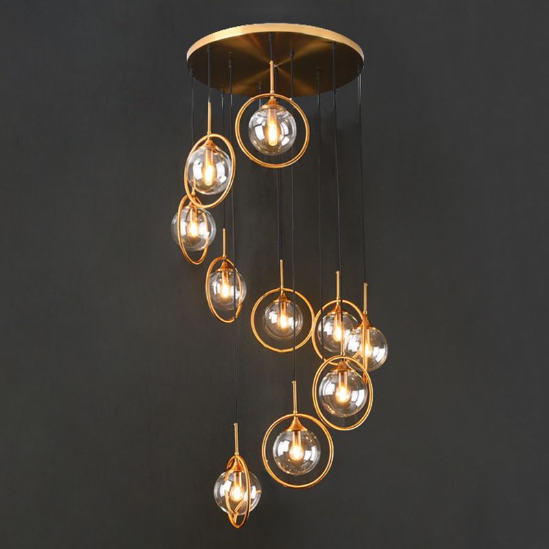 Hailie Modern Spiral Ball Glass Staircase Chandelier, Clear/Amber/Smoke Gray - Cueteks