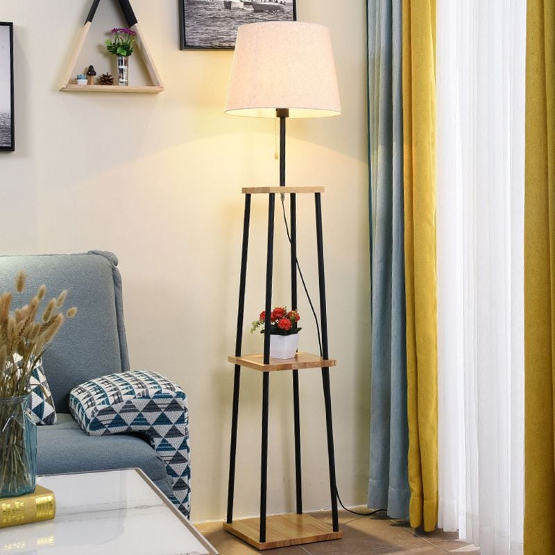 Eryn Modern Cone Metal Fabric Floor Lamp /w Shelf ,Black - Cueteks