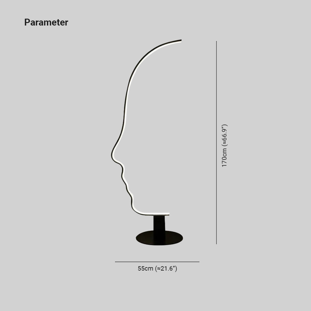 Edge Human Face Profile Modern Arc Floor Lamp, Black, Metal/Silicon - Cueteks