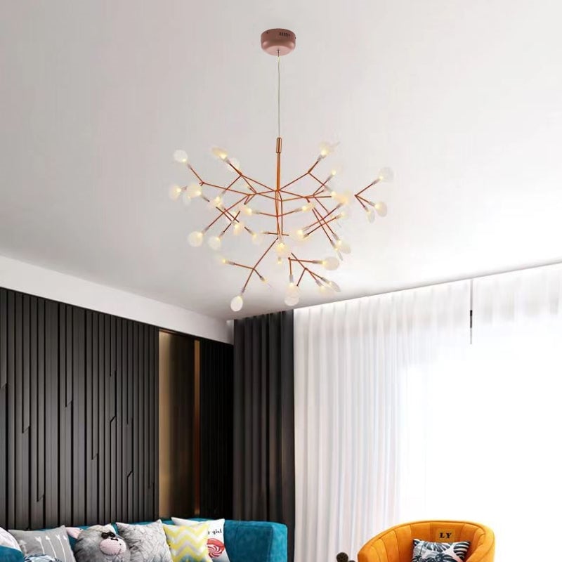 Rose-colour Sputnik-style chandelier in a room