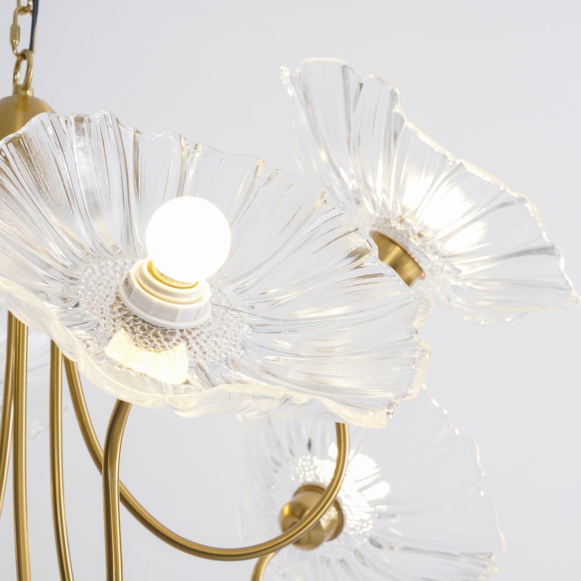 Clear glass flower shades and visible bulbs