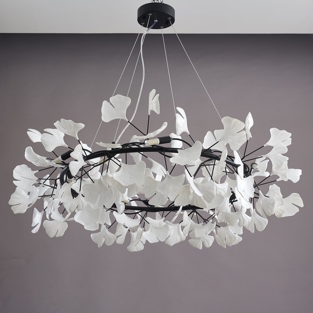 Black canopy and frame with white ceramic leaves