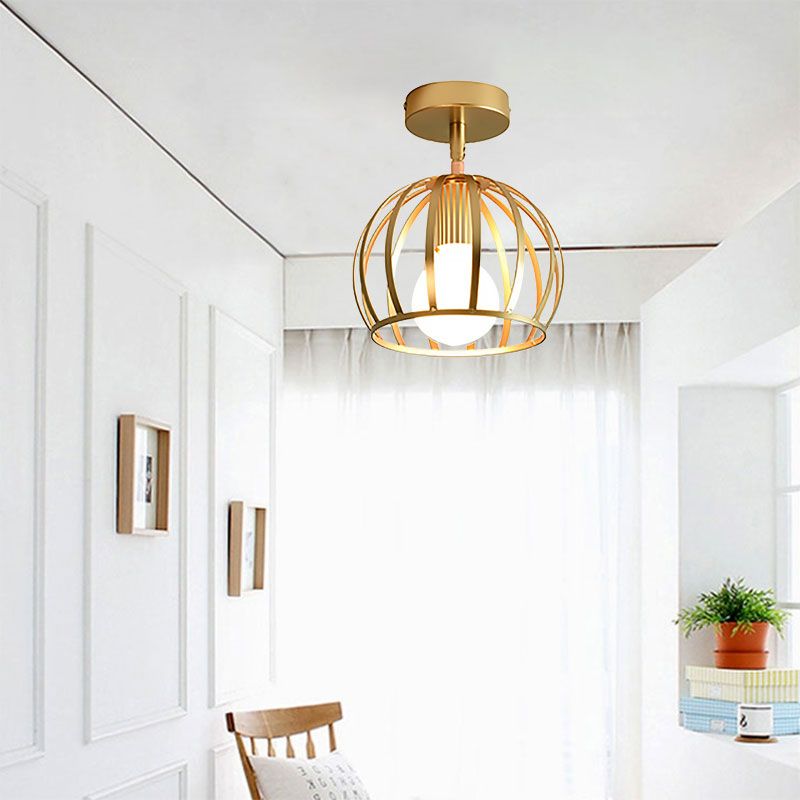Herbert Semi Art Deco Globe Flush Mount Ceiling Light, Brass - Cueteks