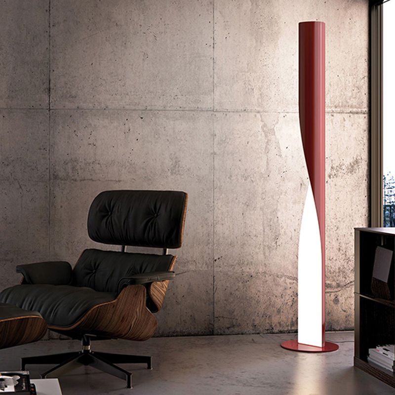 Edge Modern Minimalist Twisted Cylinder Metal Floor Lamp, White/Red/Gray/Gold - Cueteks