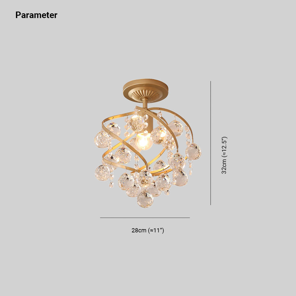 Marliyn Luxury Globe Crystal Semi-Flush Mount Ceiling Light, Brass - Cueteks