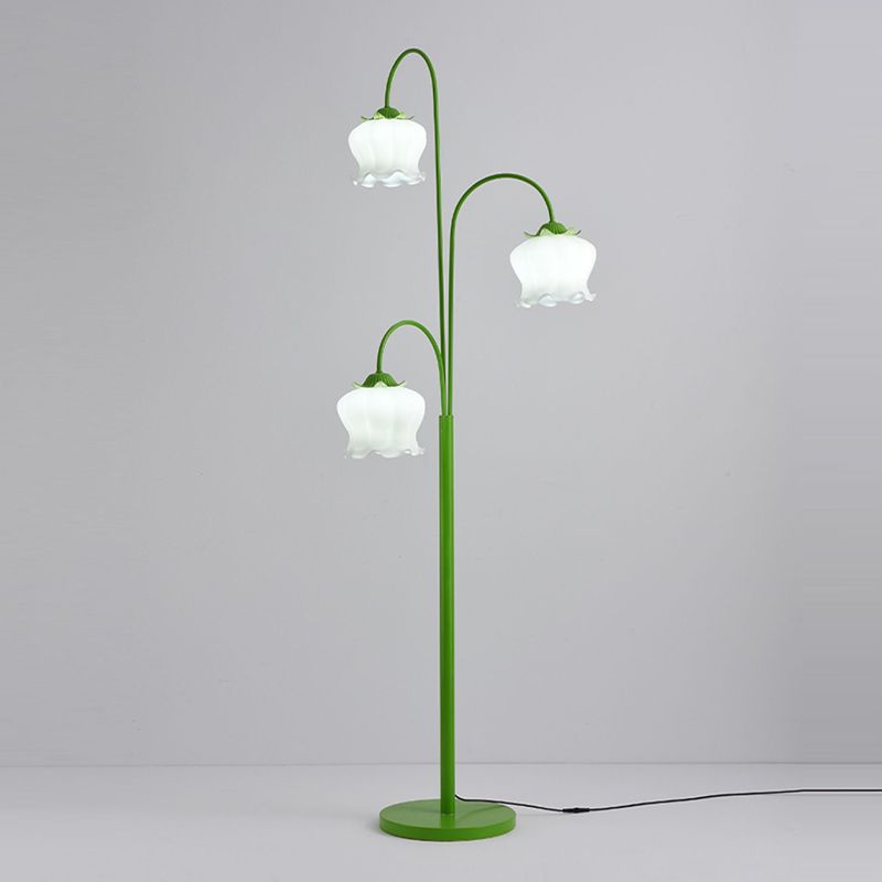 Lily Green Shade Flower Floor Lamp, Metal/Glass, Living Room/Bedroom - Cueteks