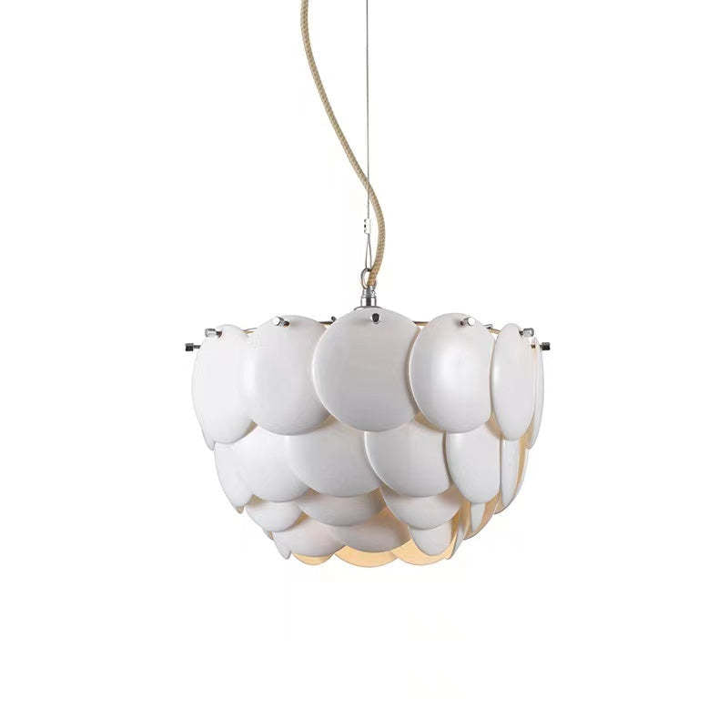 Lottie Wihte Art Deco Chandelier Light Fixture, Ceramic Leaf & Metal - Cueteks